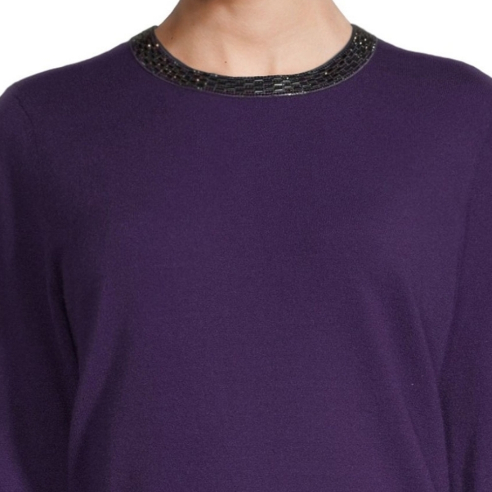liz Claiborne Purple Jewel Neck 3/4 Sleeve Sweater - Picture 4 of 6
